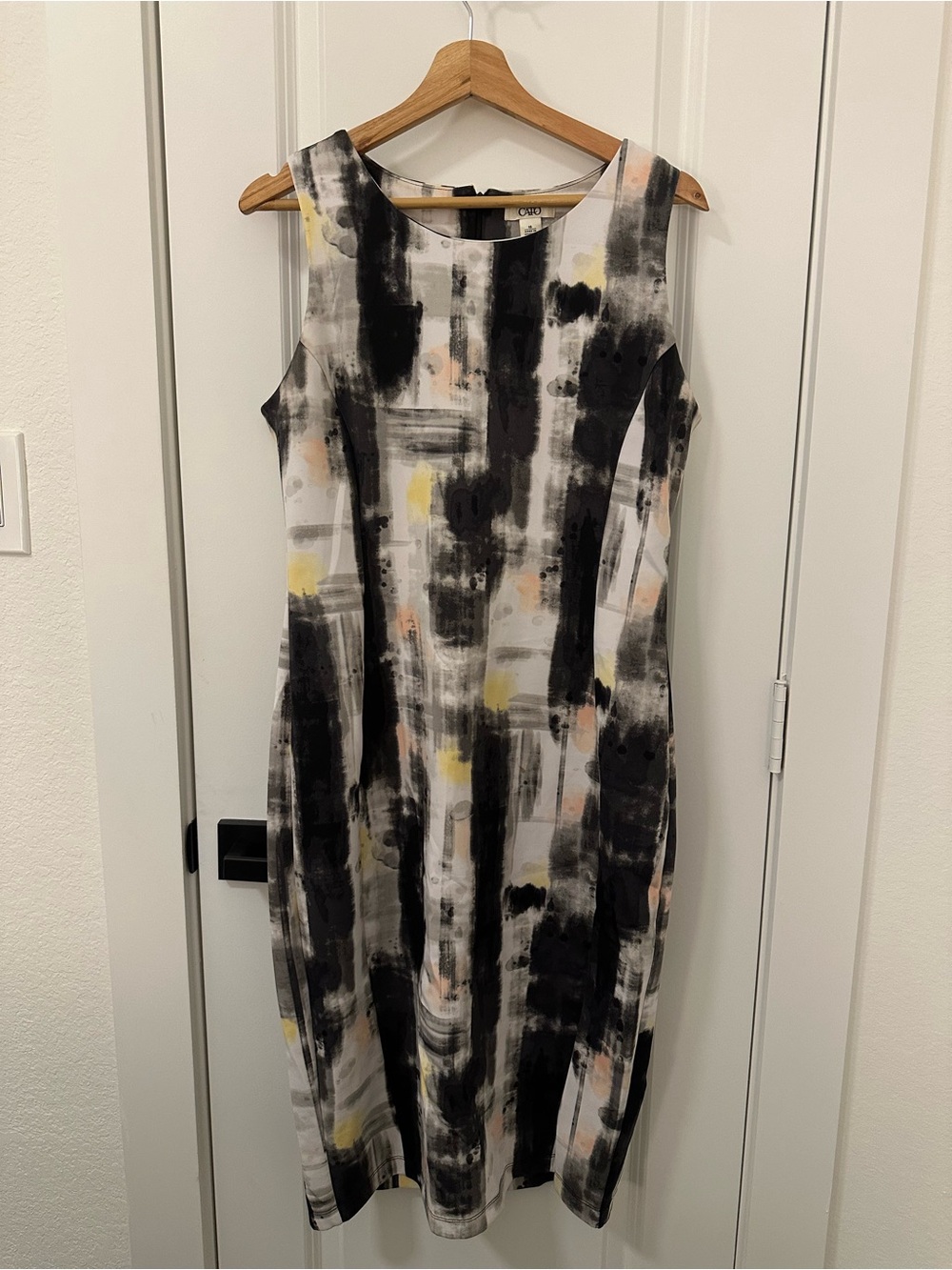 Cato Sleeveless Midi Dress in Black, White, Yellow and Cream